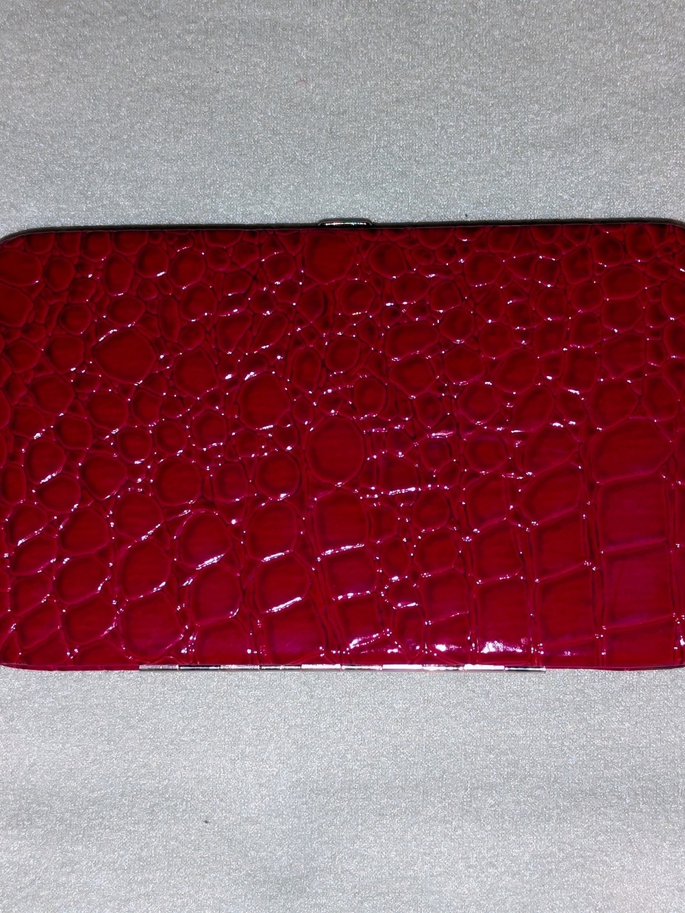 Red Croc-Embossed Patent Flat Wallet
